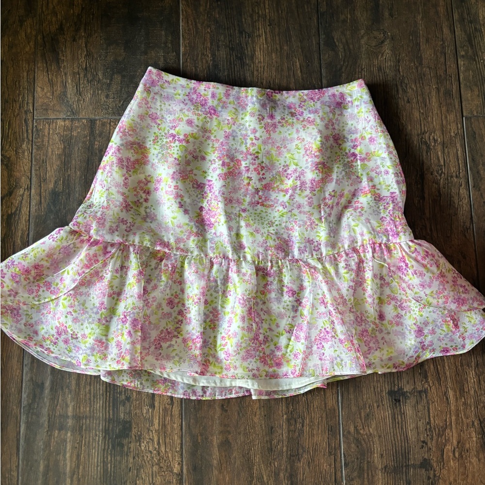 Wildfox Floral Pink Ruffle Skirt